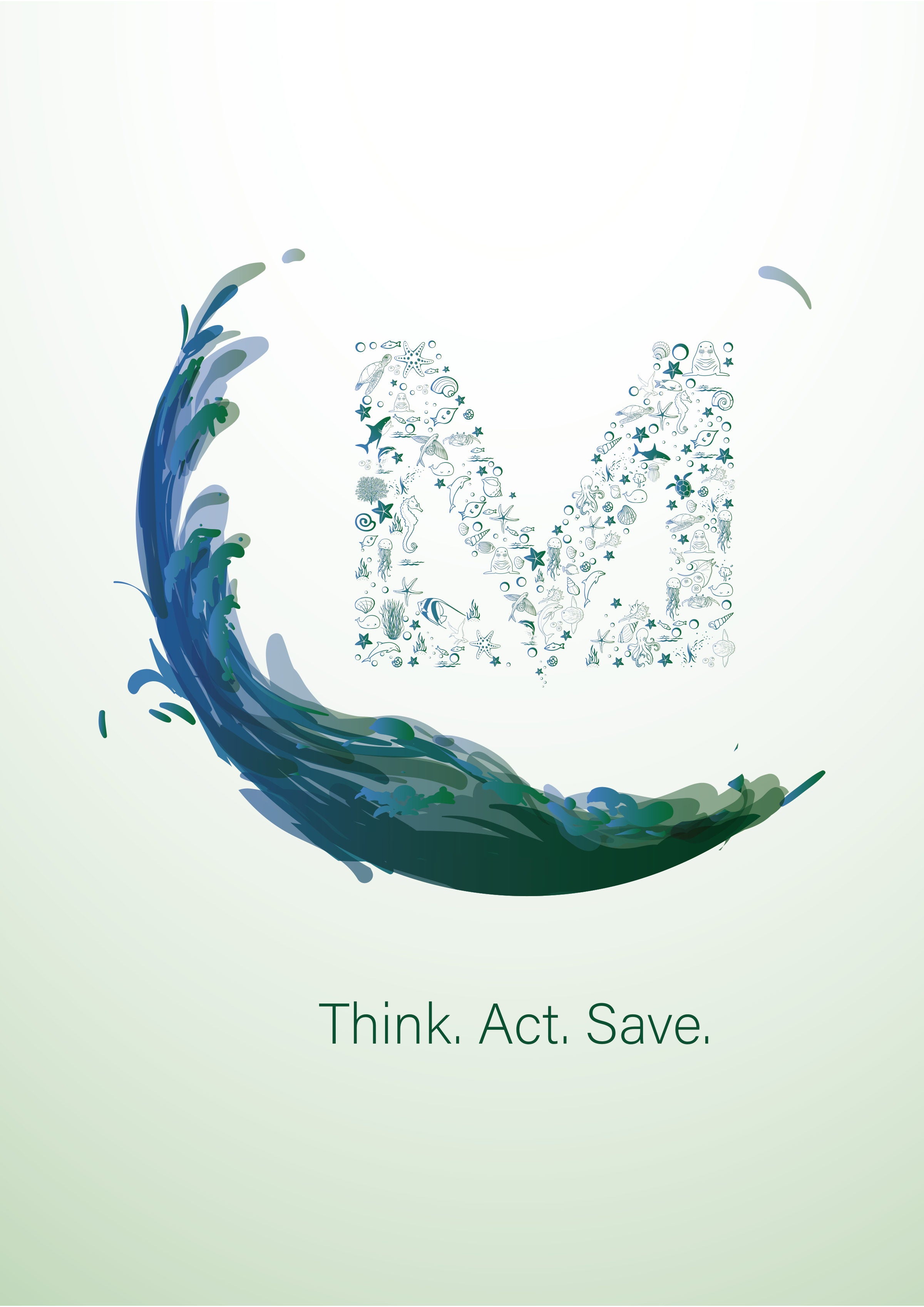 Go Green key visual, the M mark drawn from marine life inside a wave