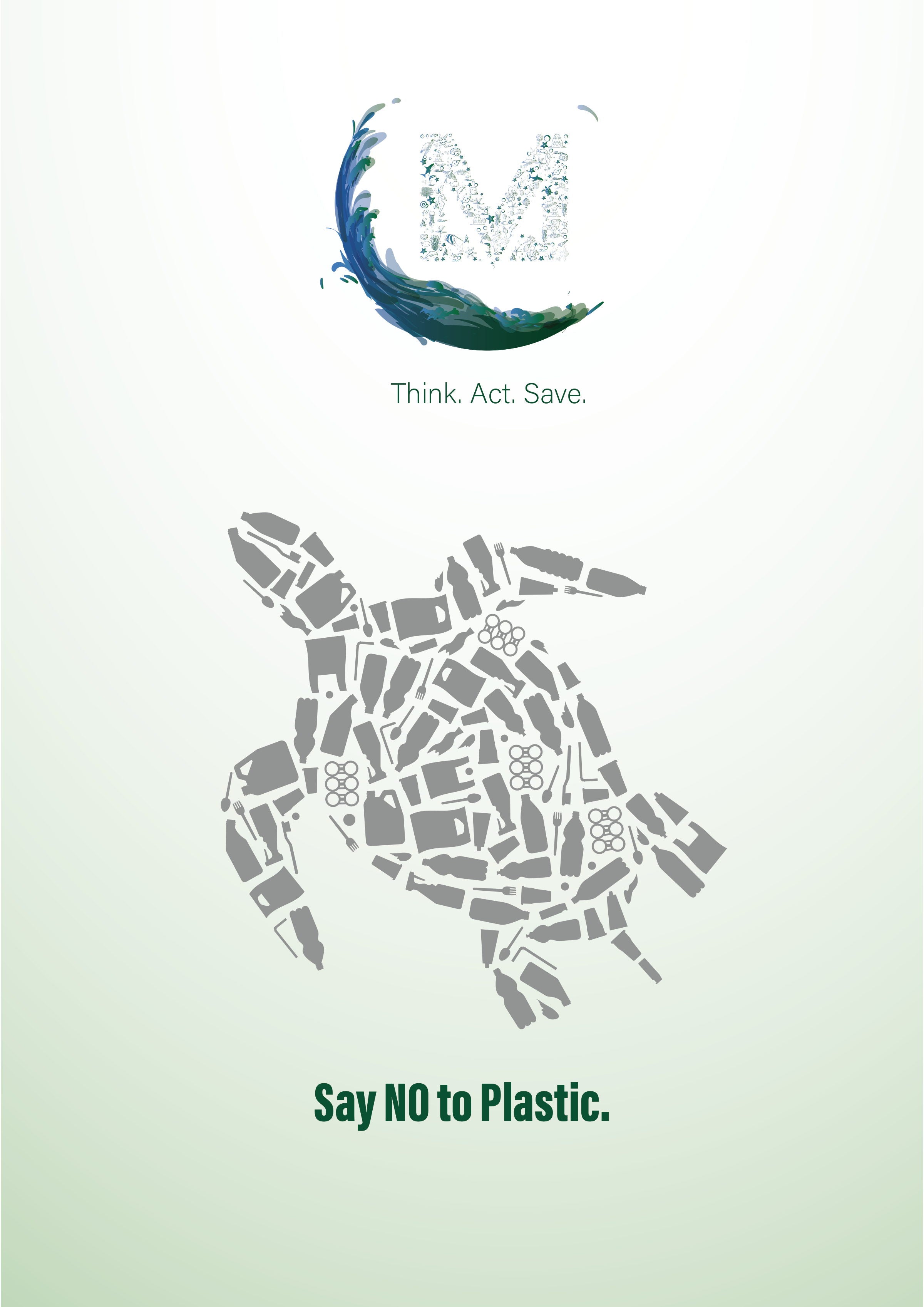 Say No to Plastic poster, a fish skeleton built from single use plastic