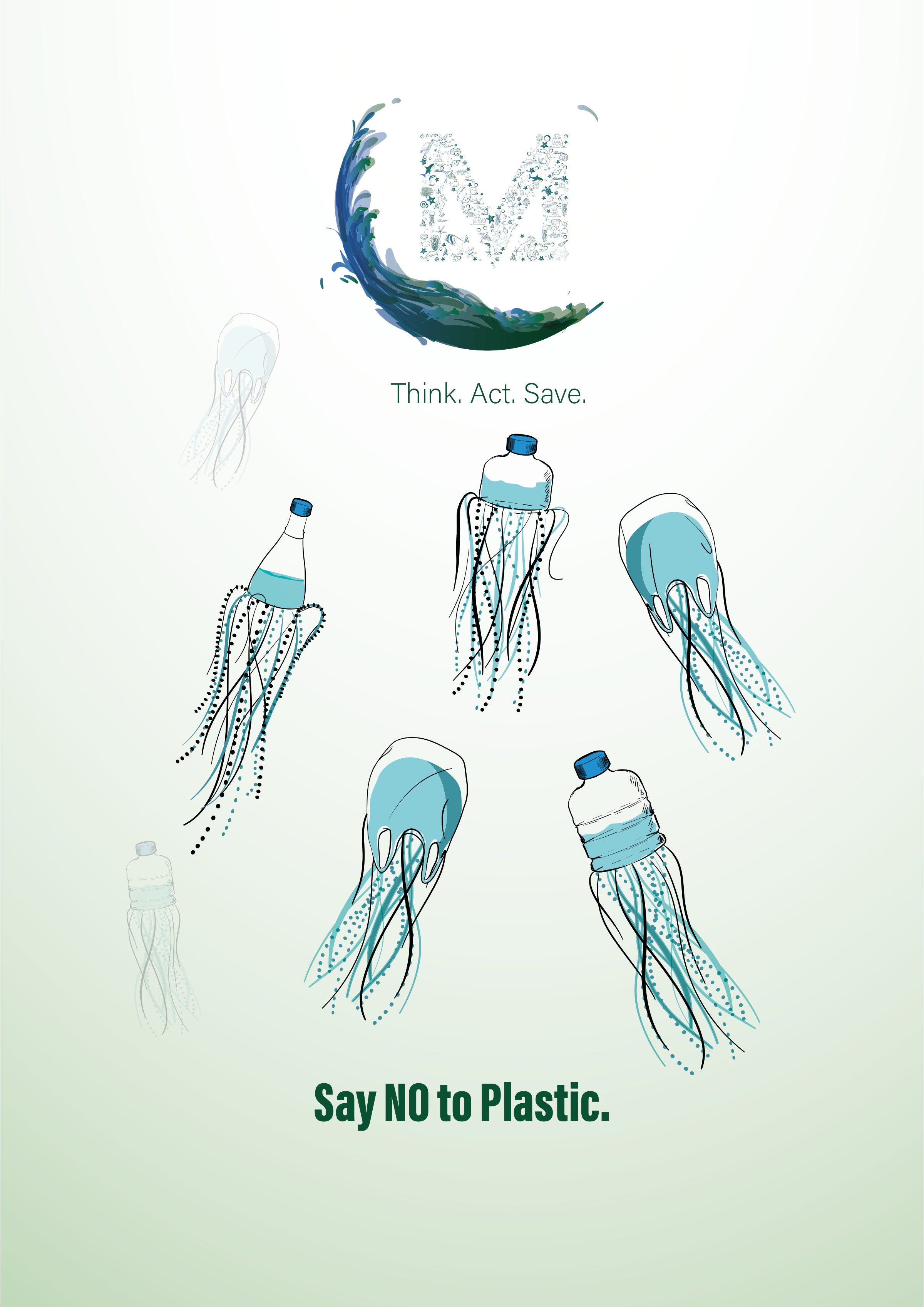Say No to Plastic poster, jellyfish formed from plastic bottles