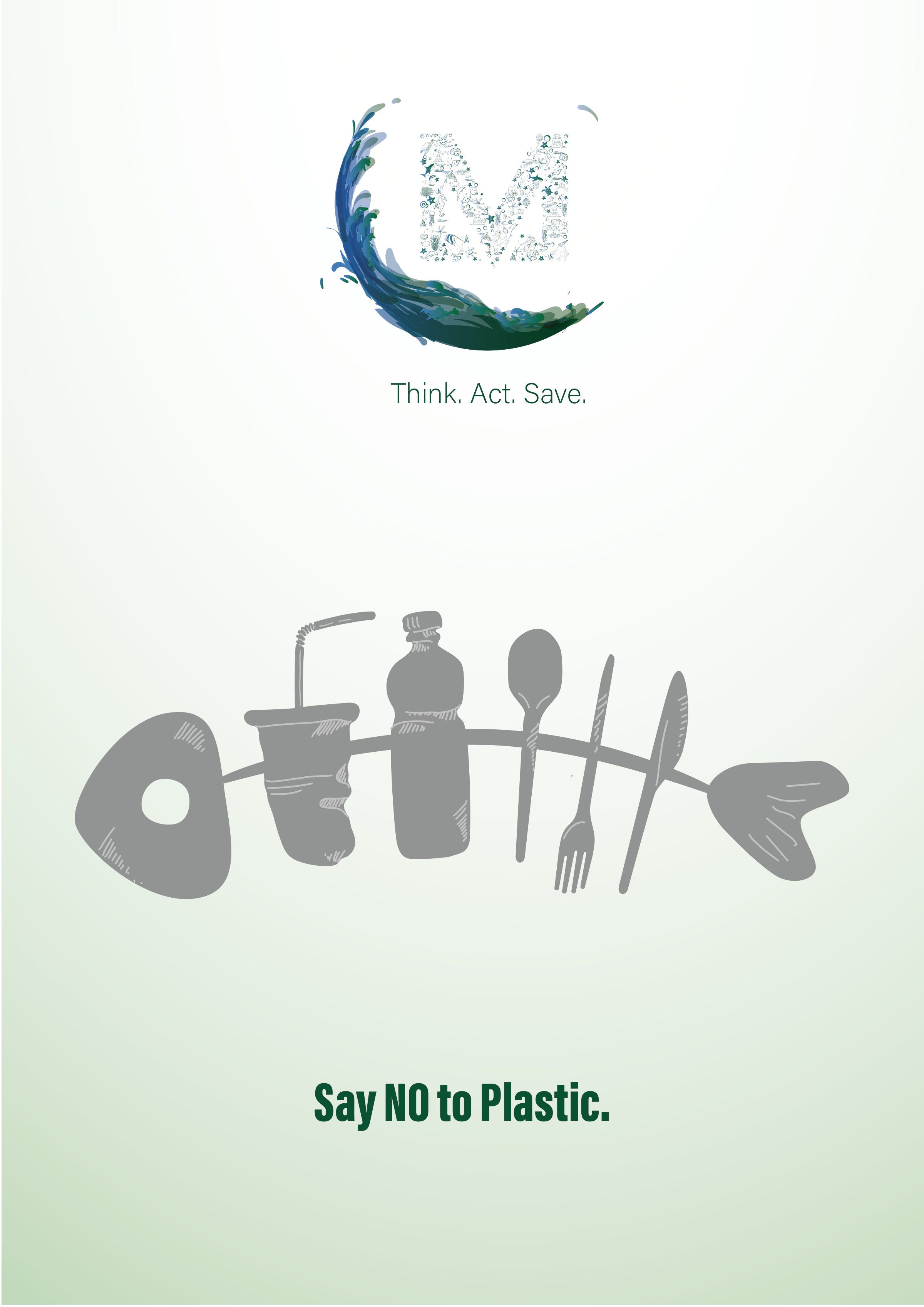 Say No to Plastic poster, a turtle formed from plastic waste