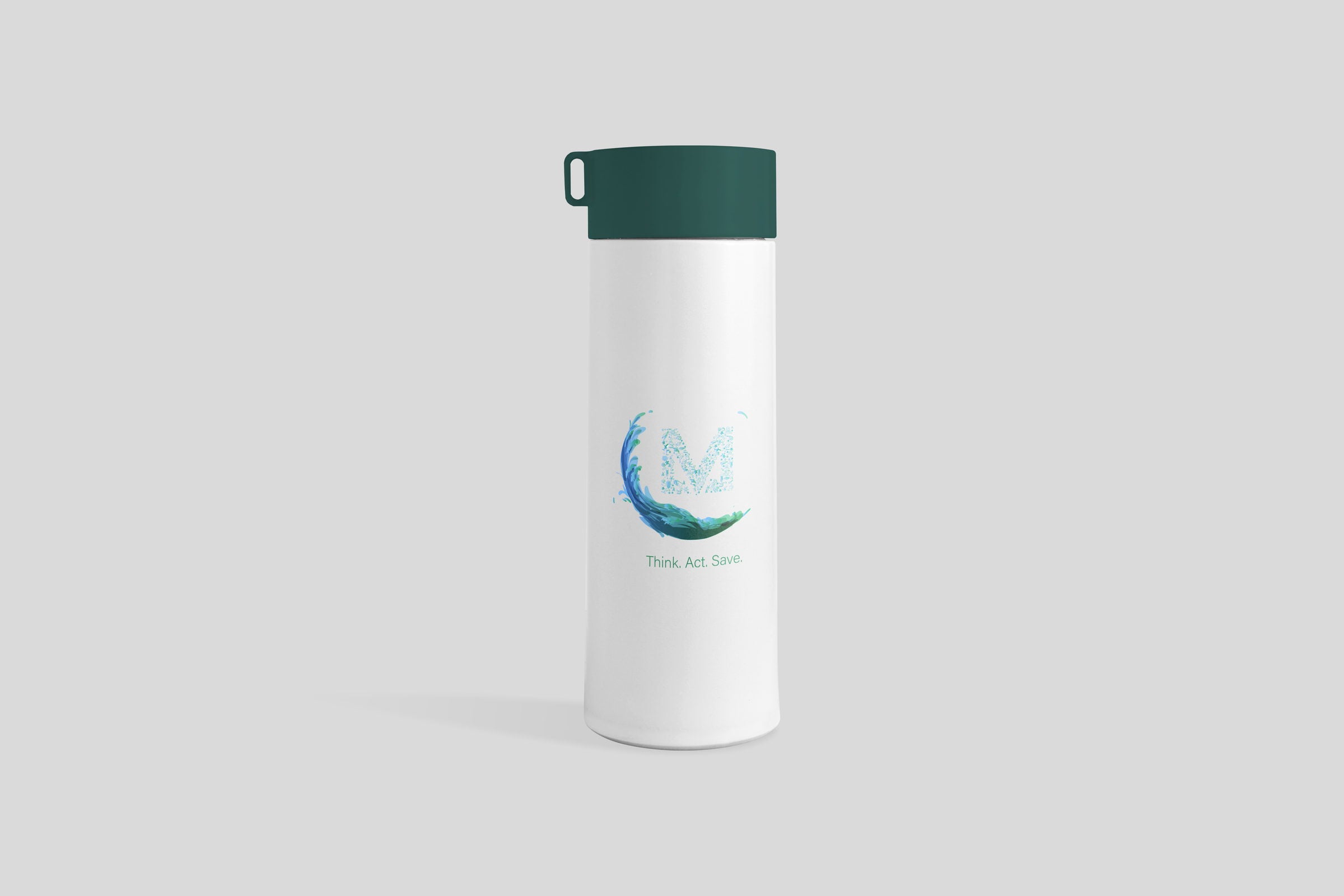 Reusable water bottle carrying the Go Green mark