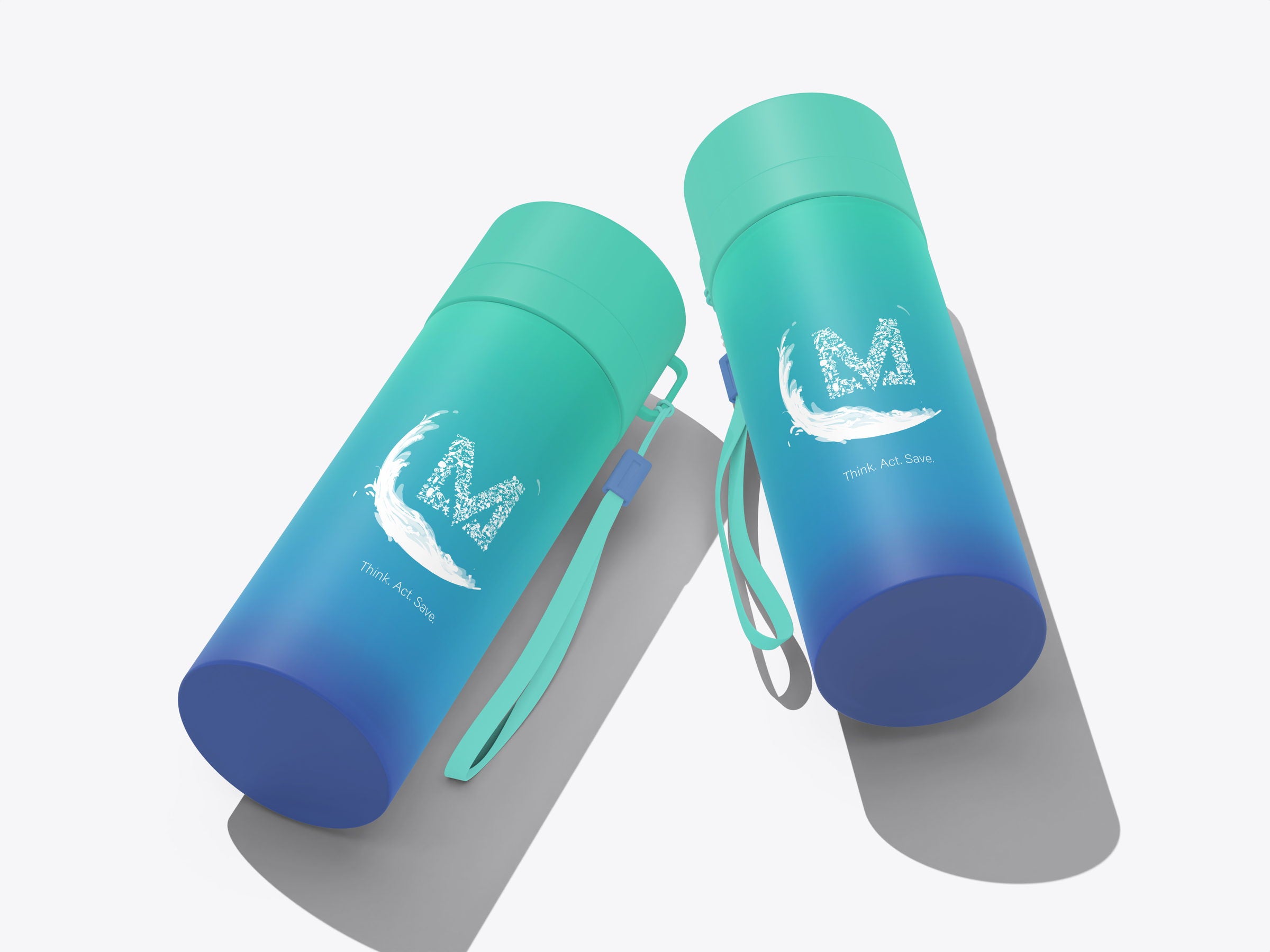 Two branded tumblers on a neutral ground