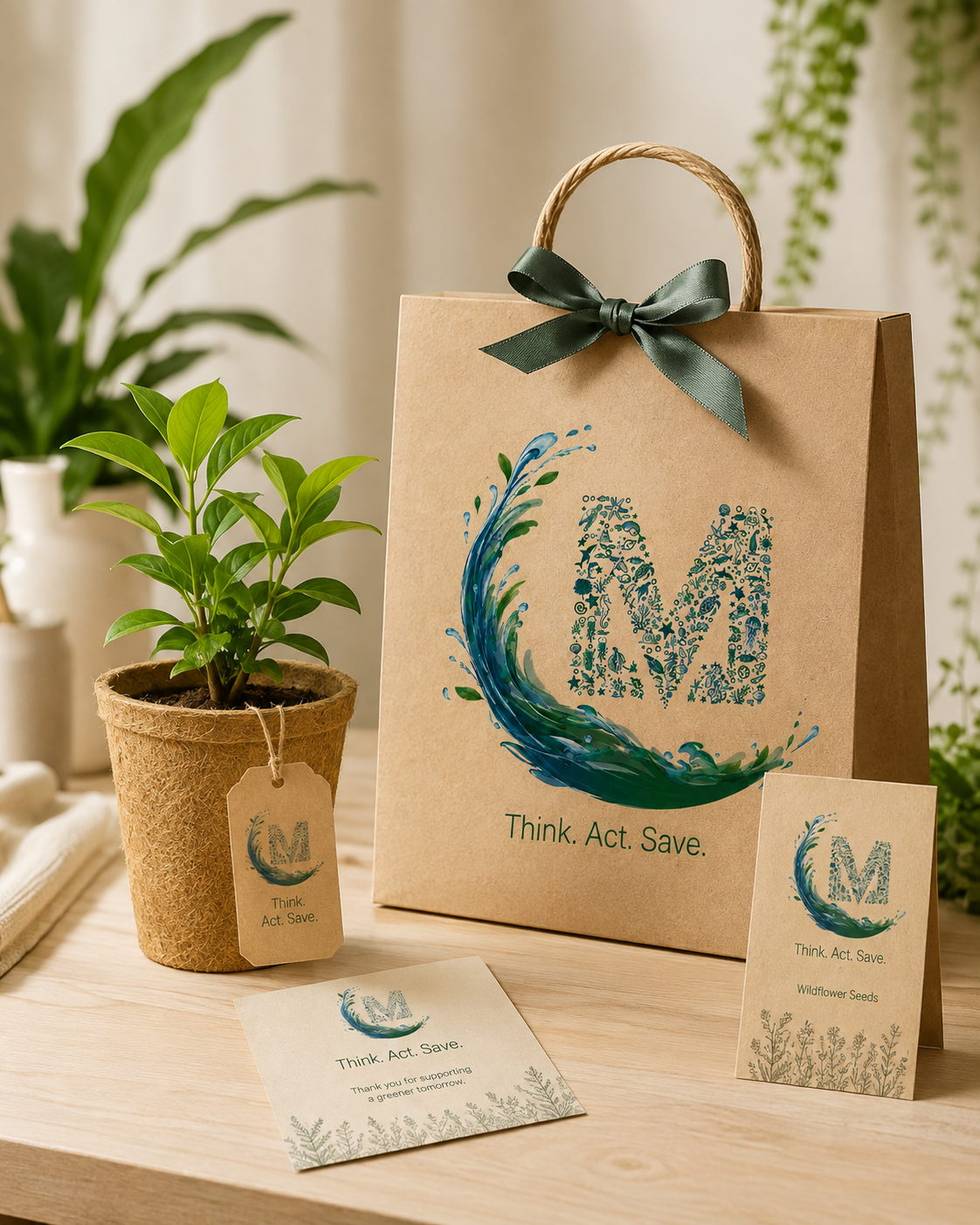 Seed and plant gift with branded bag and cards