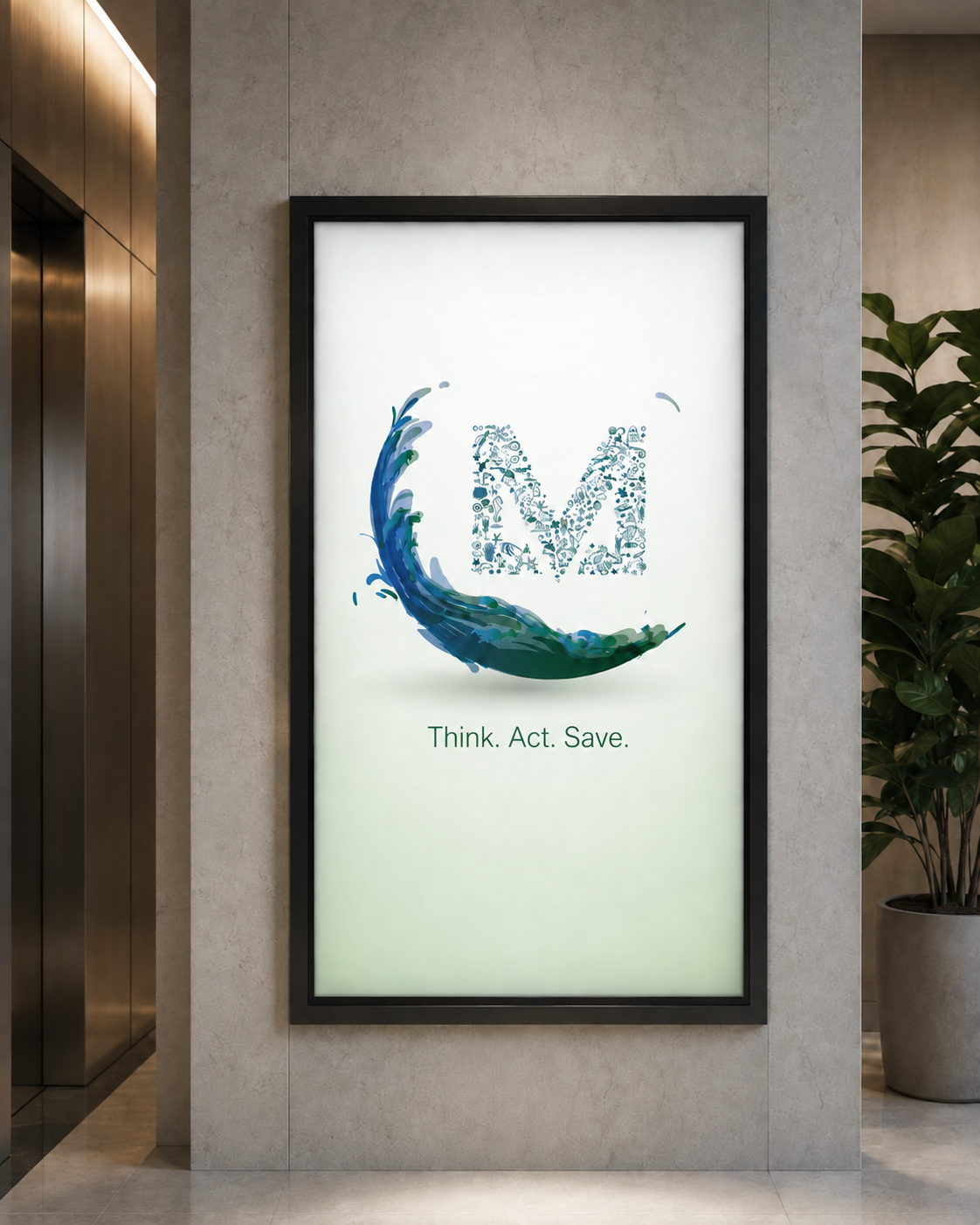 The campaign running on an office digital screen